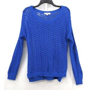 Olive & Oak Shirt Womens Size S Blue Open Knit Crochet Long Sleeve Pullover Top